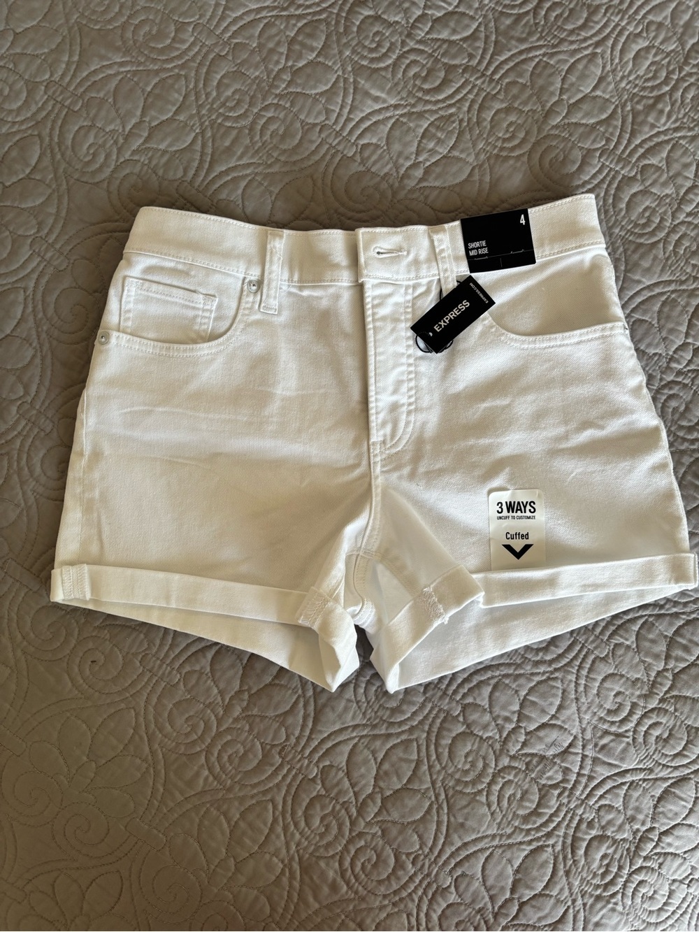 Express White Cuffed Denim Shorts